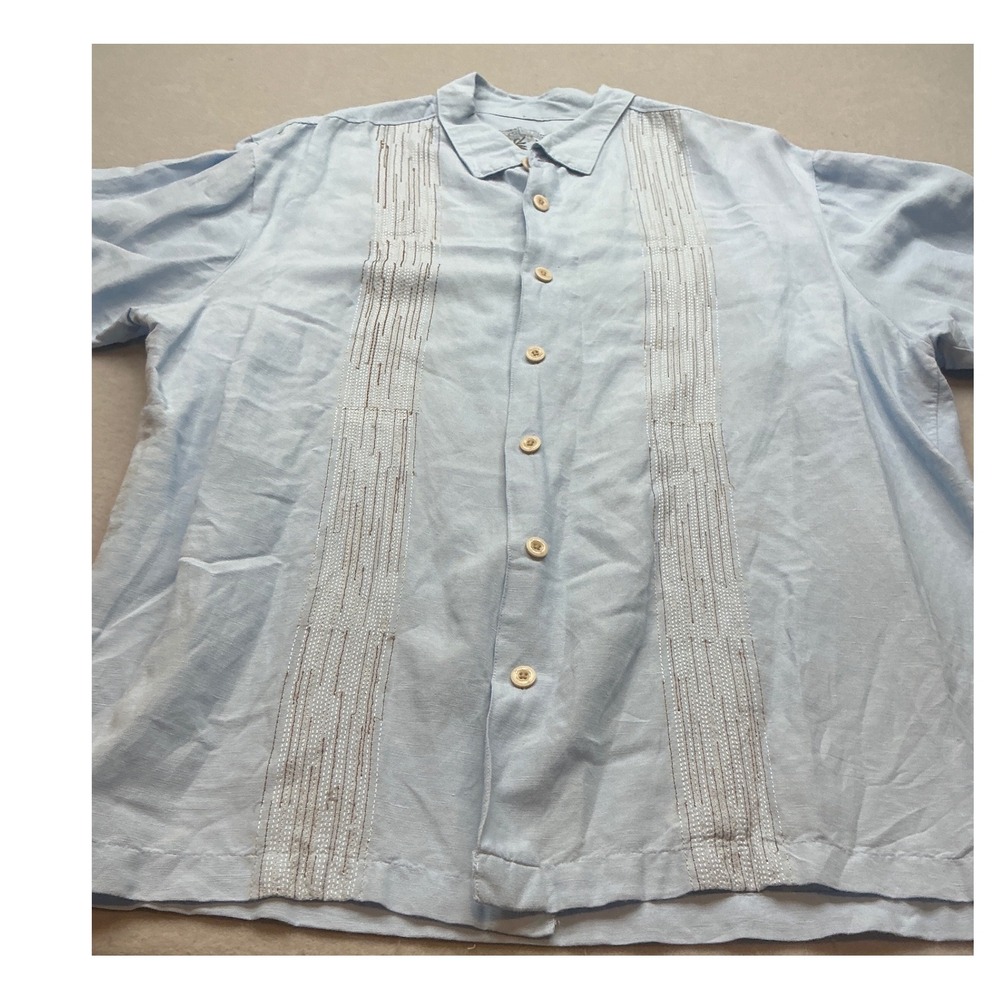 Unbranded Guayabera Shirt Light Blue Embroidered Short Sleeve XL Tropical Casual